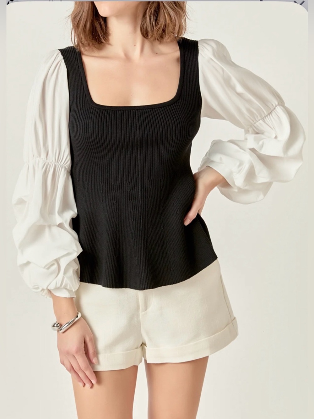 NEW English Factory MIXED MEDIA RIBBED TOP XS